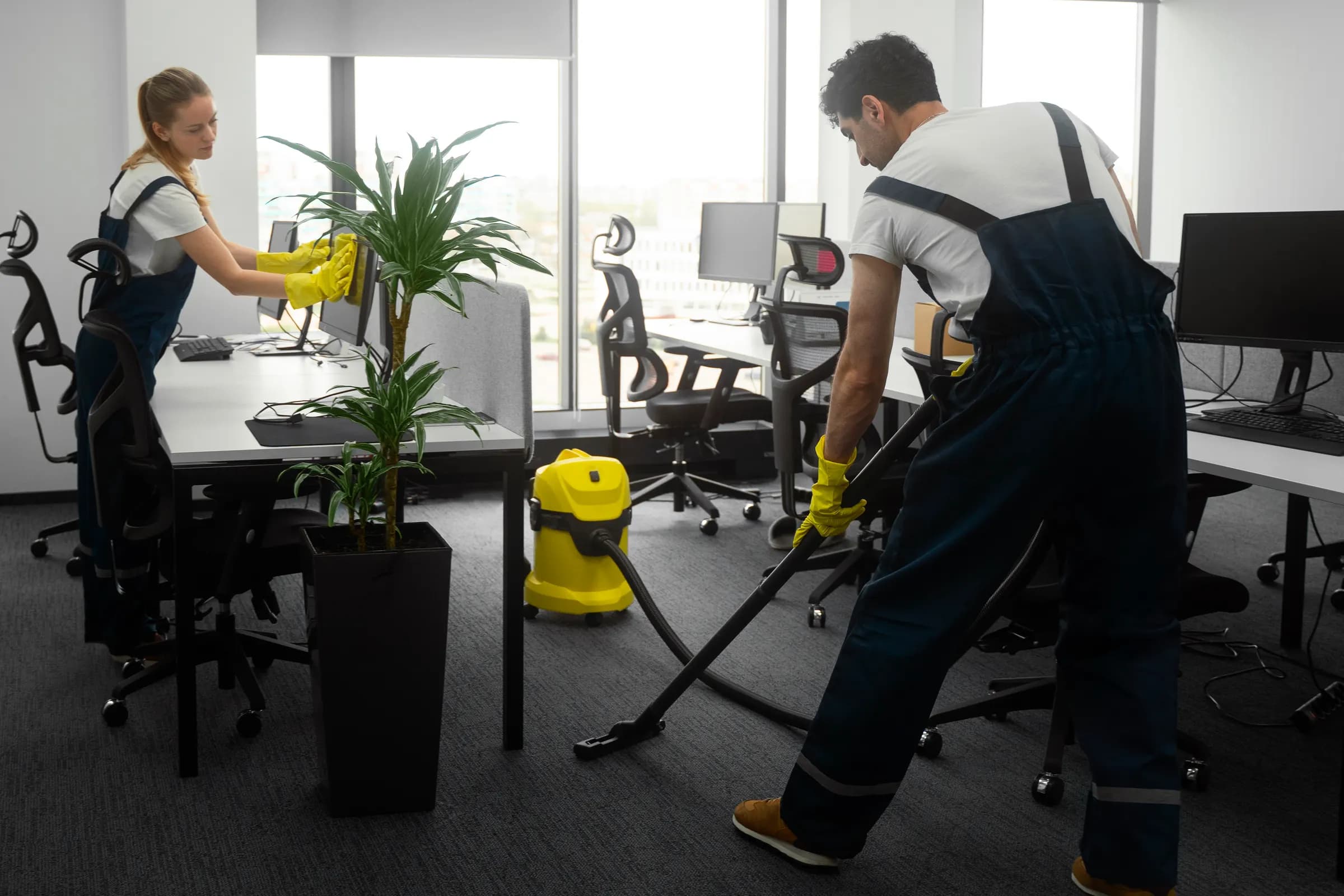 Professionelles Reinigungsteam bei der Büroreinigung